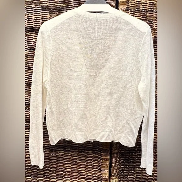Eileen Fisher- Cream Knit Cardigan, Organic Linen,‎ Crepe - Large
